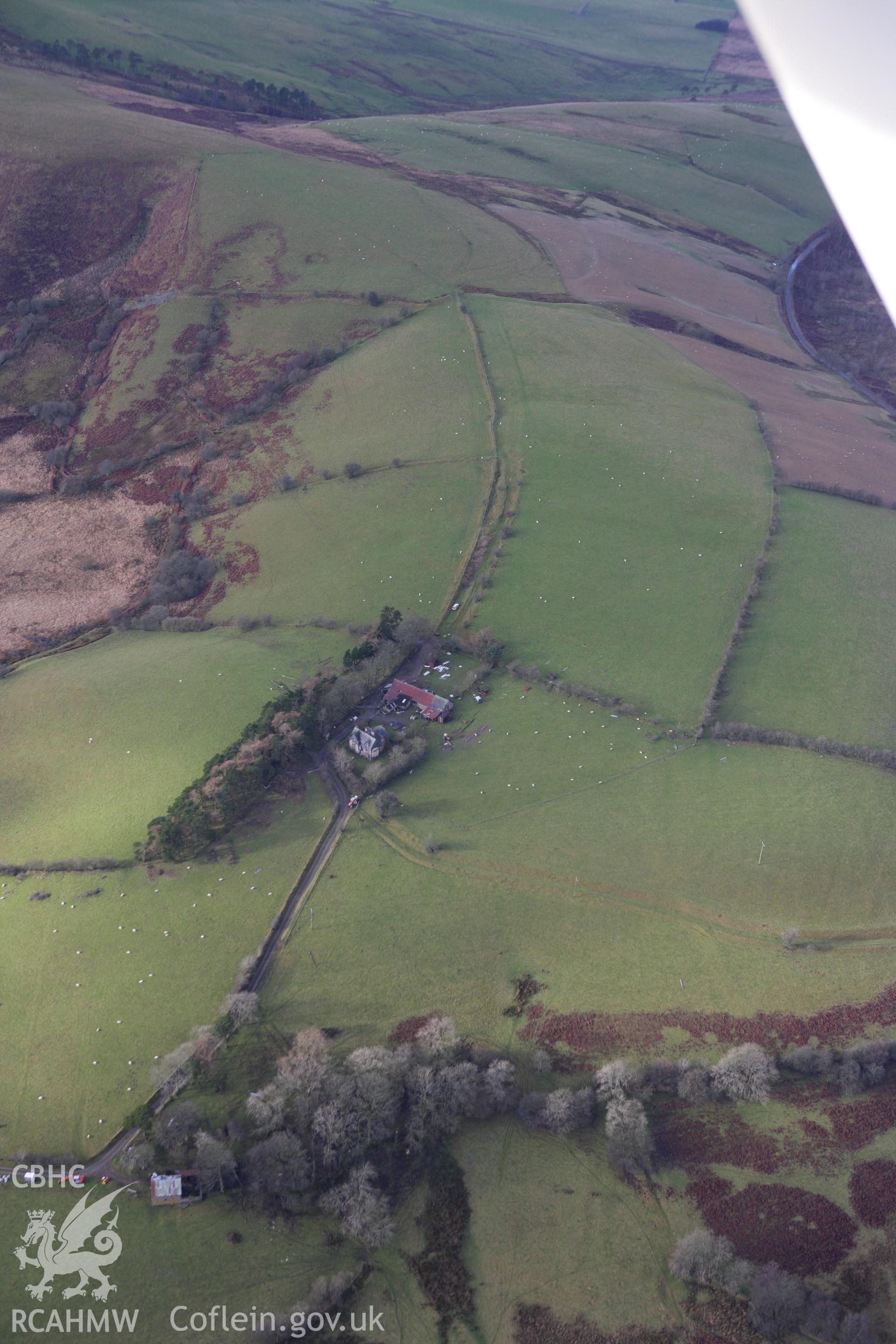 RCAHMW colour oblique aerial photograph of a section of the Monk's Trod from Abbey Cwm Hir to Park and Moel Hywel. Taken on 10 December 2009 by Toby Driver