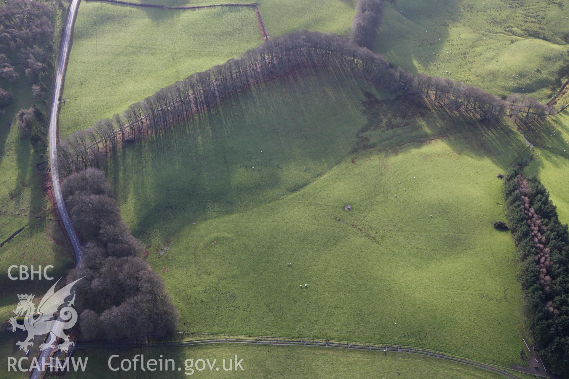 RCAHMW colour oblique aerial photograph of Black Gate Enclosure. Taken on 10 December 2009 by Toby Driver