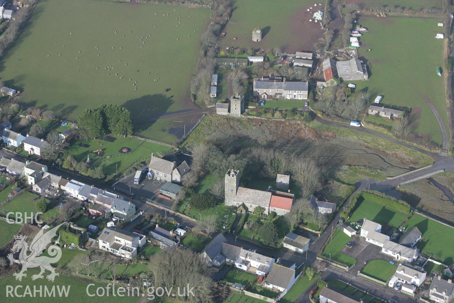 RCAHMW colour oblique aerial photograph of a three storey tower that forms part of the remains of an old rectory. Taken on 28 January 2009 by Toby Driver