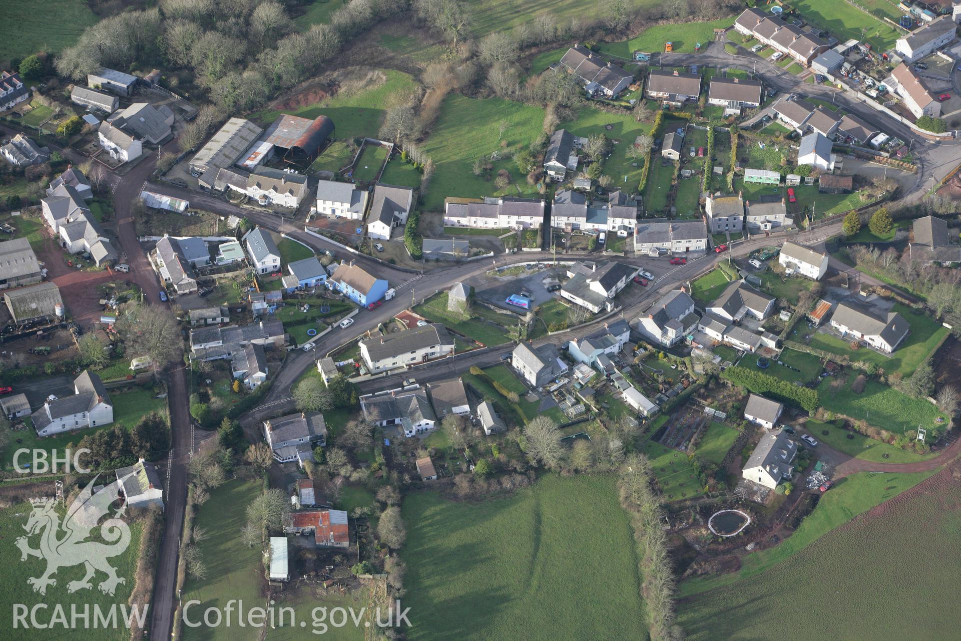RCAHMW colour oblique photograph of Llanybri,. Taken by Toby Driver on 11/02/2009.