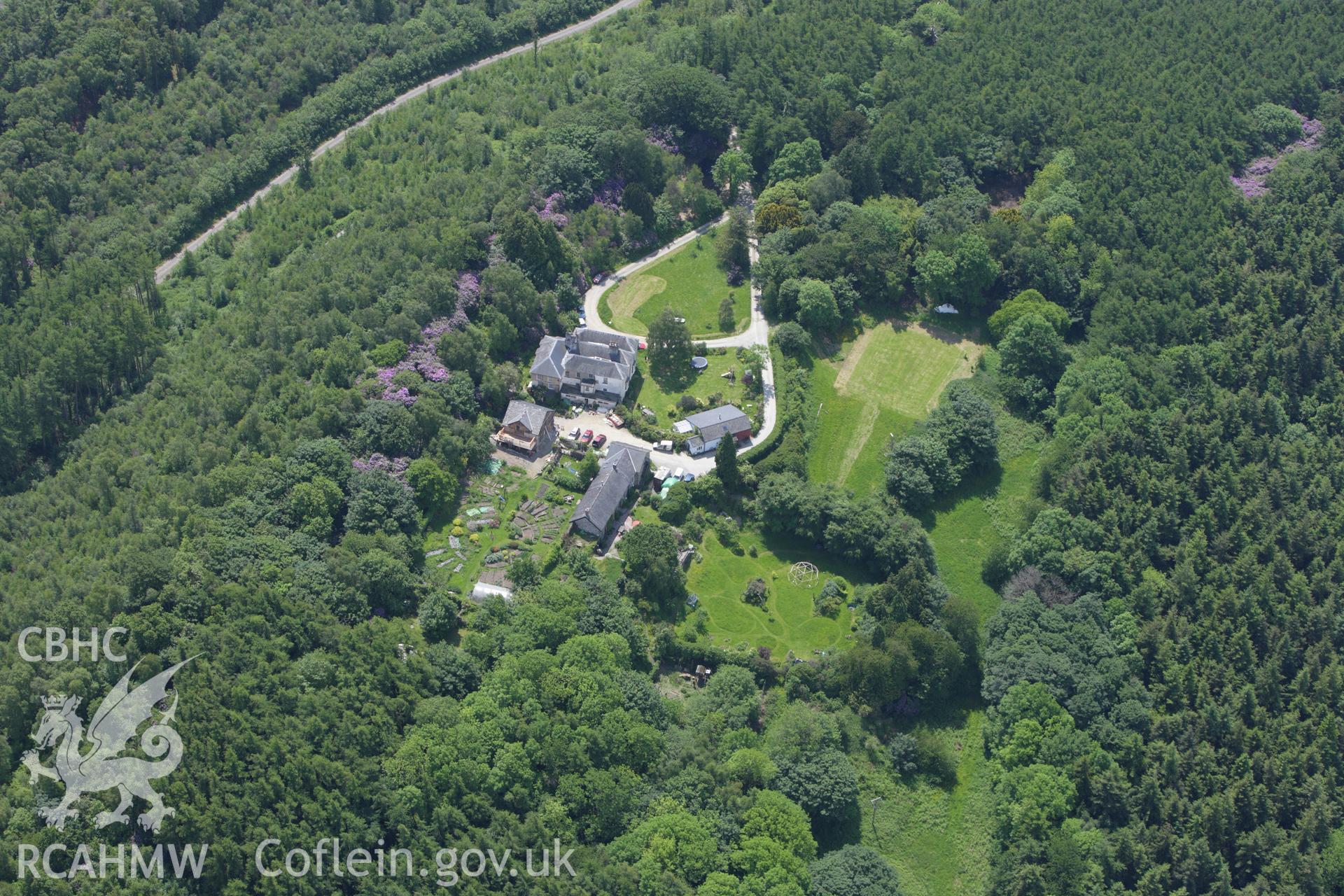 RCAHMW colour oblique aerial photograph of Lodge Park House. Taken on 02 June 2009 by Toby Driver