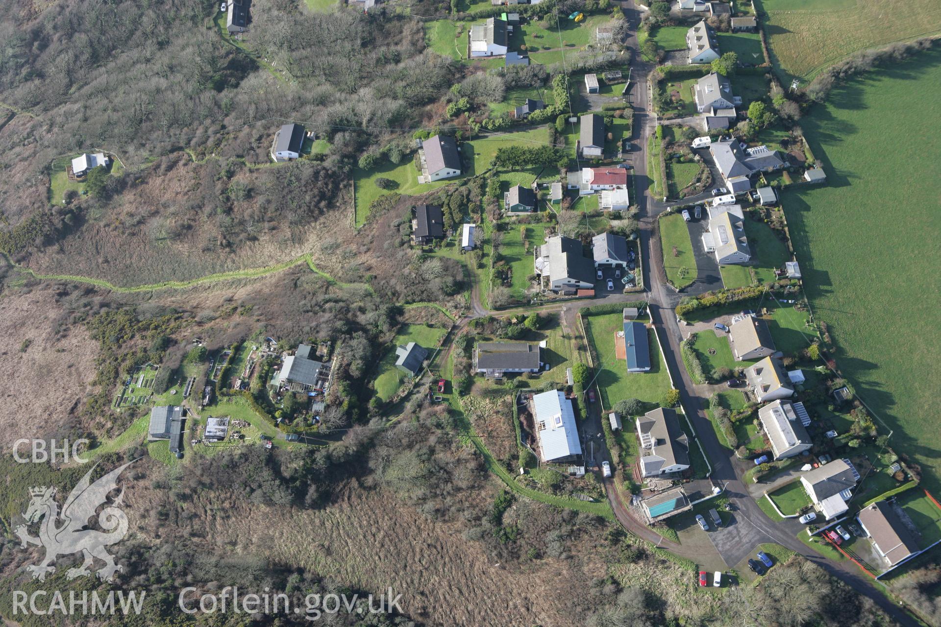 RCAHMW colour oblique aerial photograph of Freshwater East Enclosure. Taken on 28 January 2009 by Toby Driver