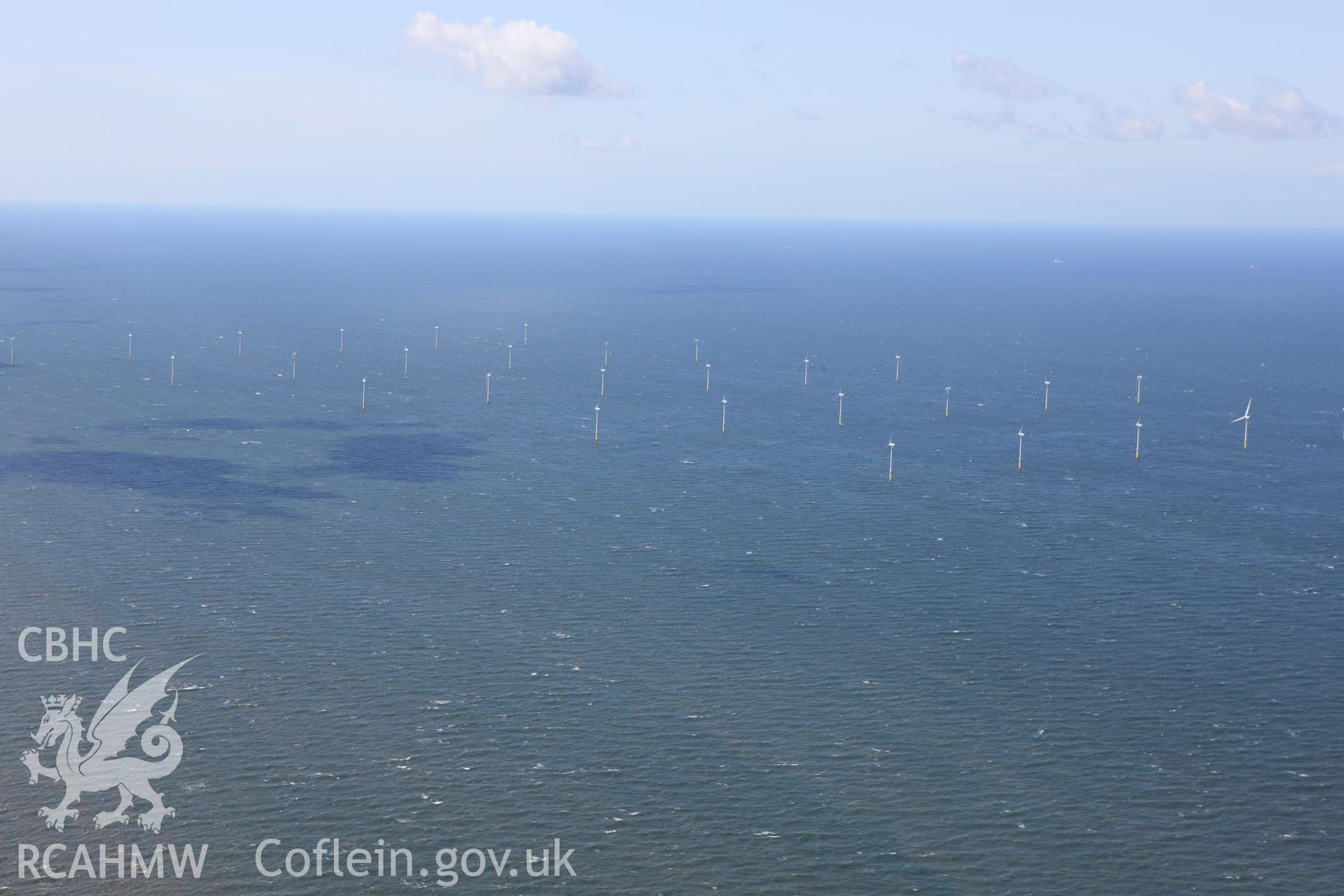 RCAHMW colour oblique aerial photograph of North Hoyle Offshore Windfarm, Prestatyn. Taken on 30 July 2009 by Toby Driver