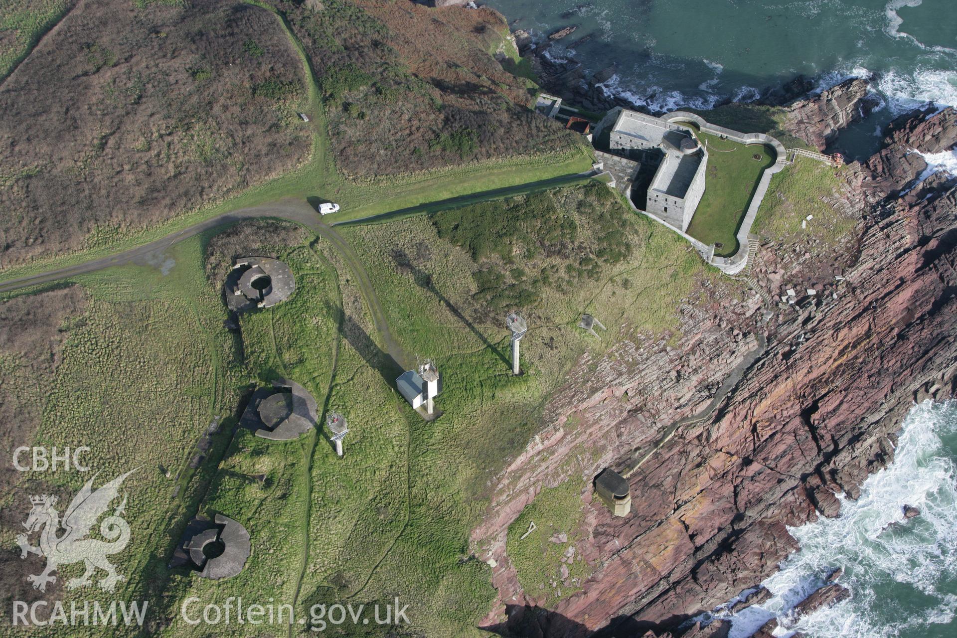 RCAHMW colour oblique aerial photograph of West Blockhouse Fort. Taken on 28 January 2009 by Toby Driver
