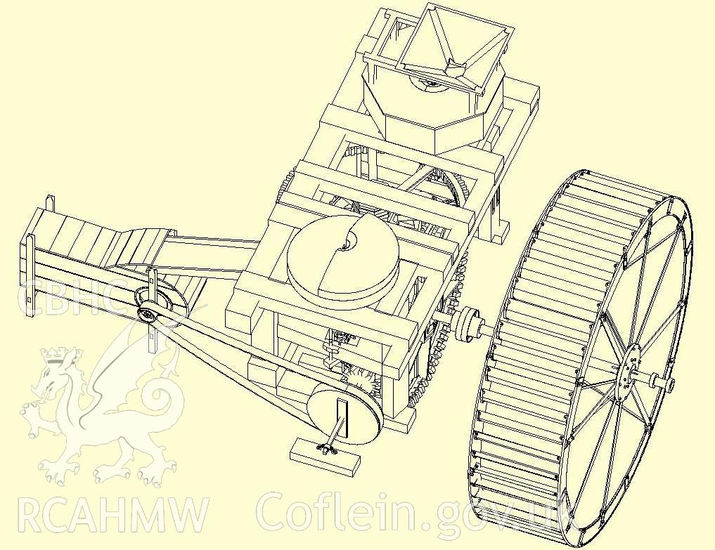 Digital 3D drawing relating to Blaenpennal mill.