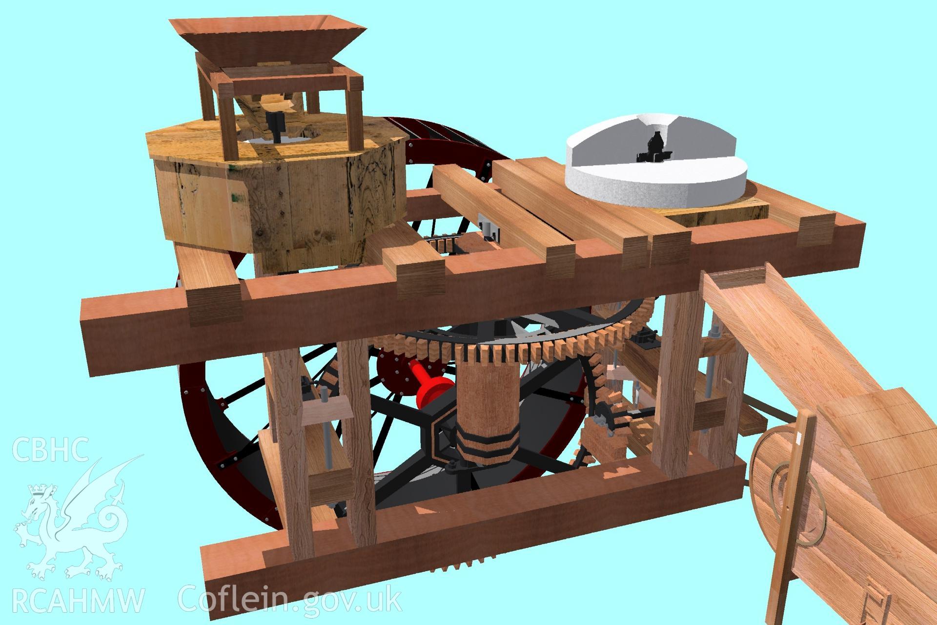 Digital 3D drawing relating to Blaenpennal mill.