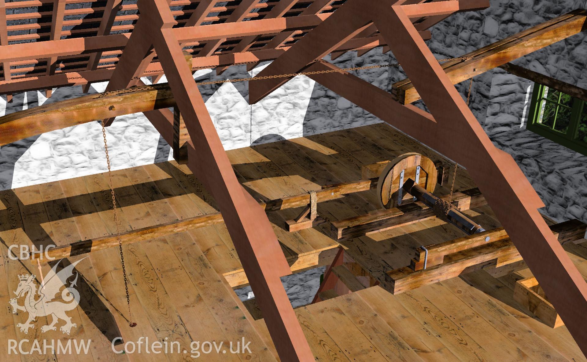 Digital 3D drawing relating to Cenarth mill.