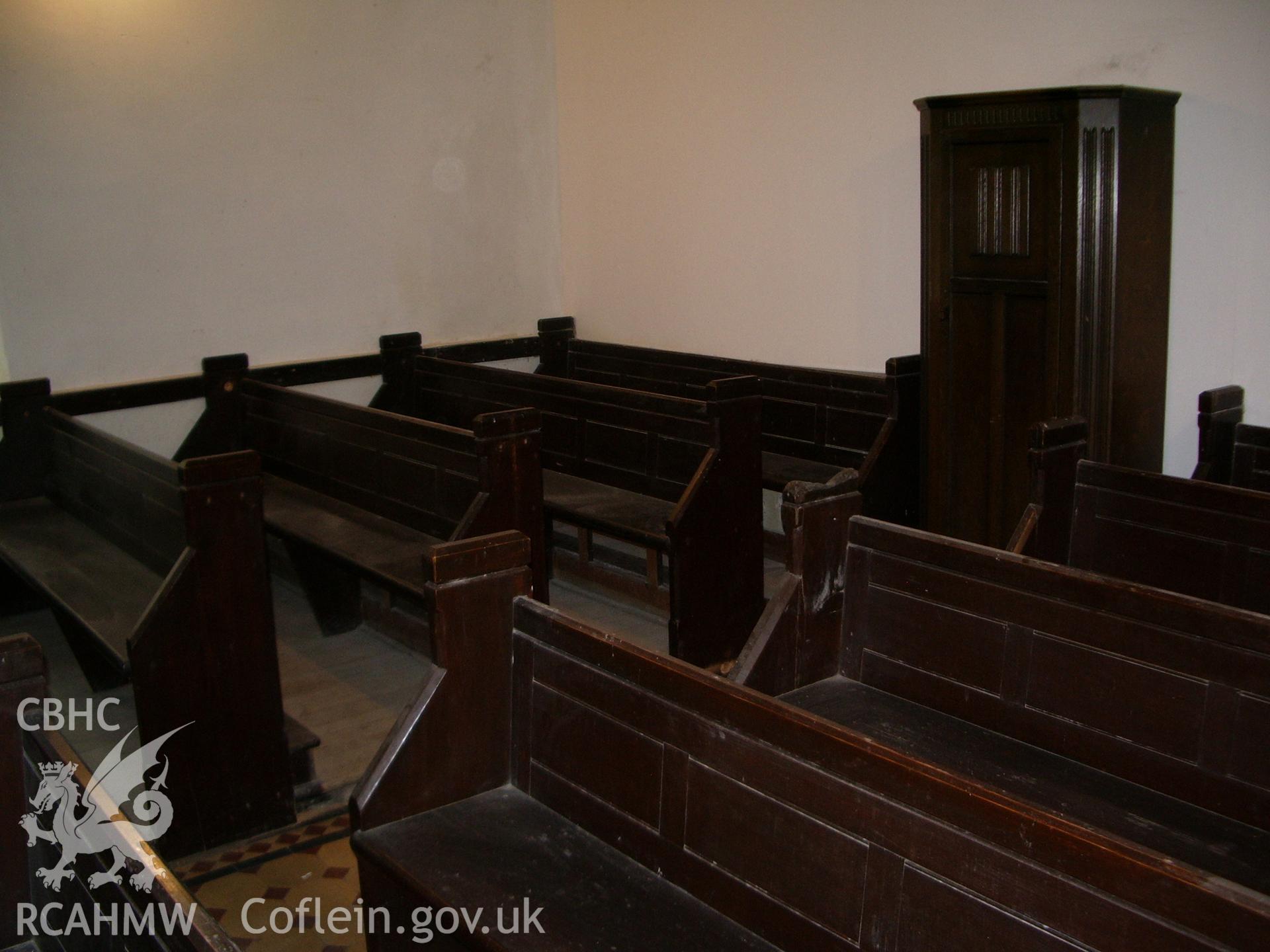 Interior view of the church showing the pews.