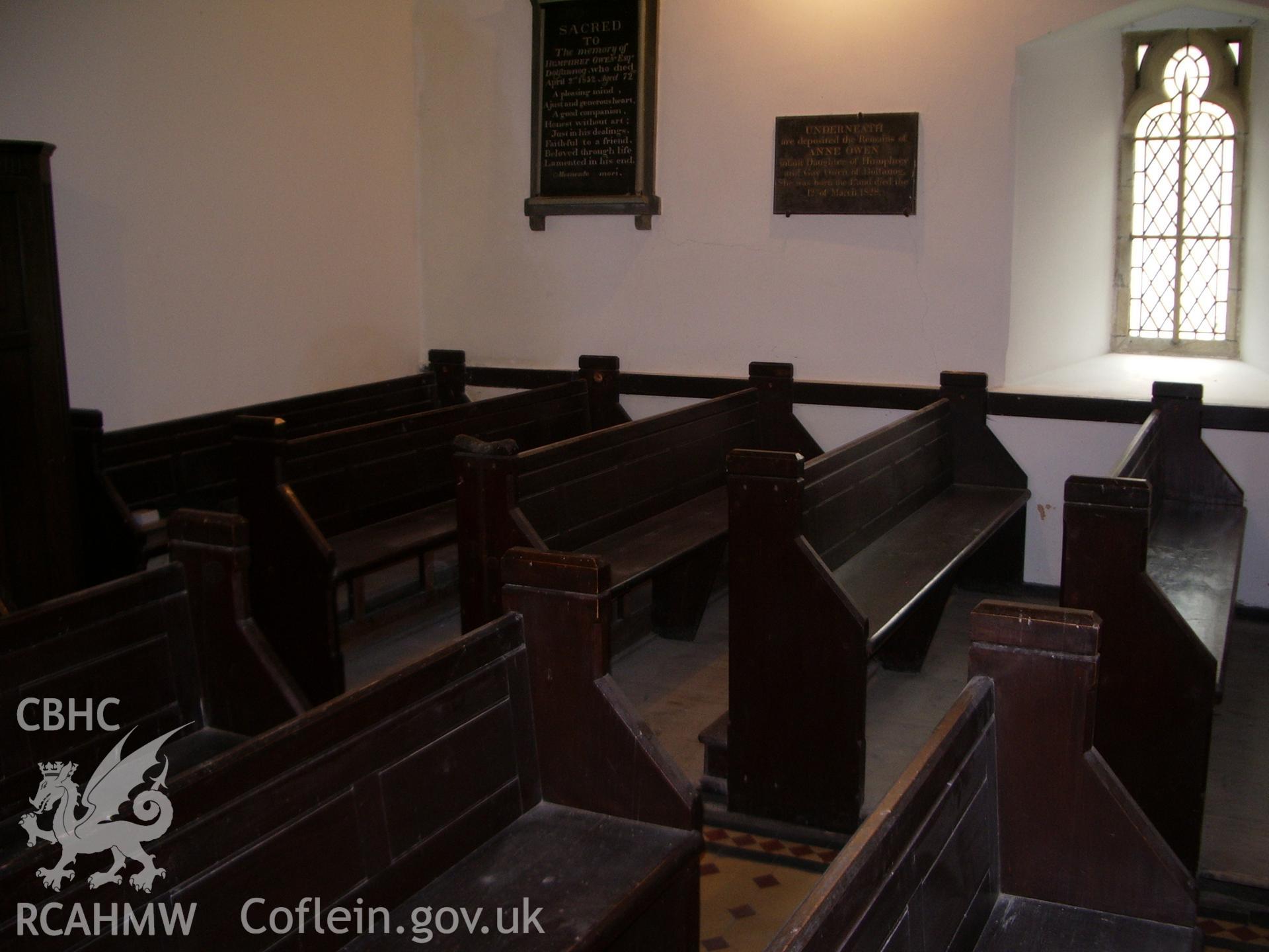 Interior view of the church showing the pews.
