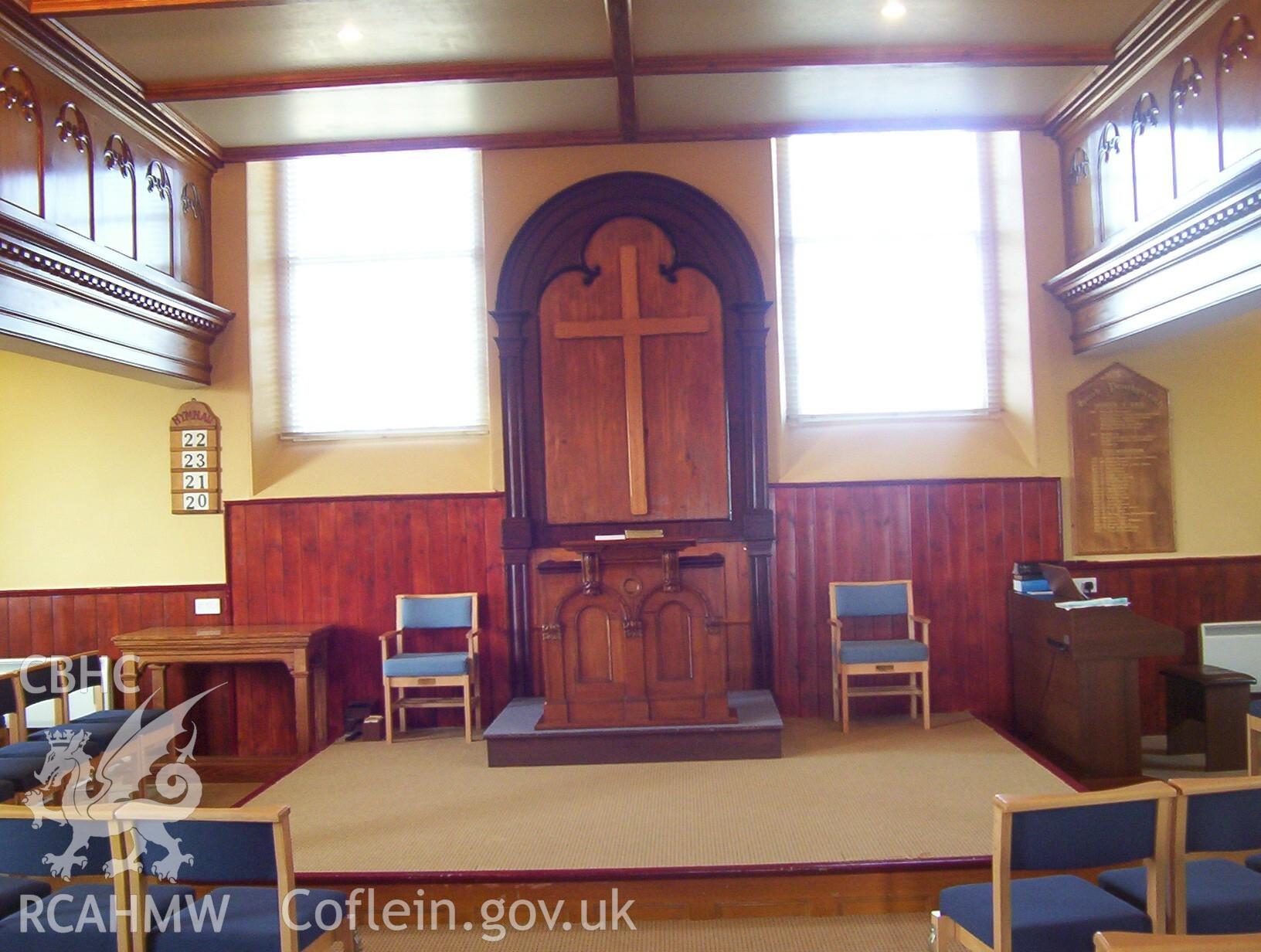 Horeb Chapel, Penrhyncoch, interior towards pulpit.