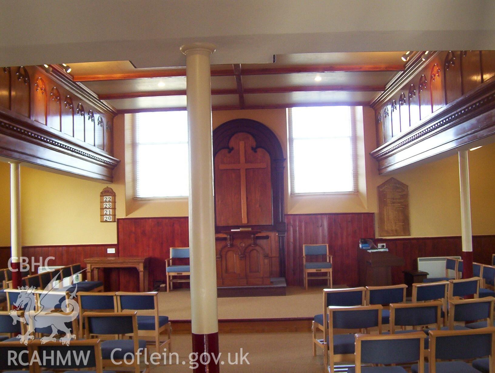 Horeb Chapel, Penrhyncoch, interior towards pulpit.