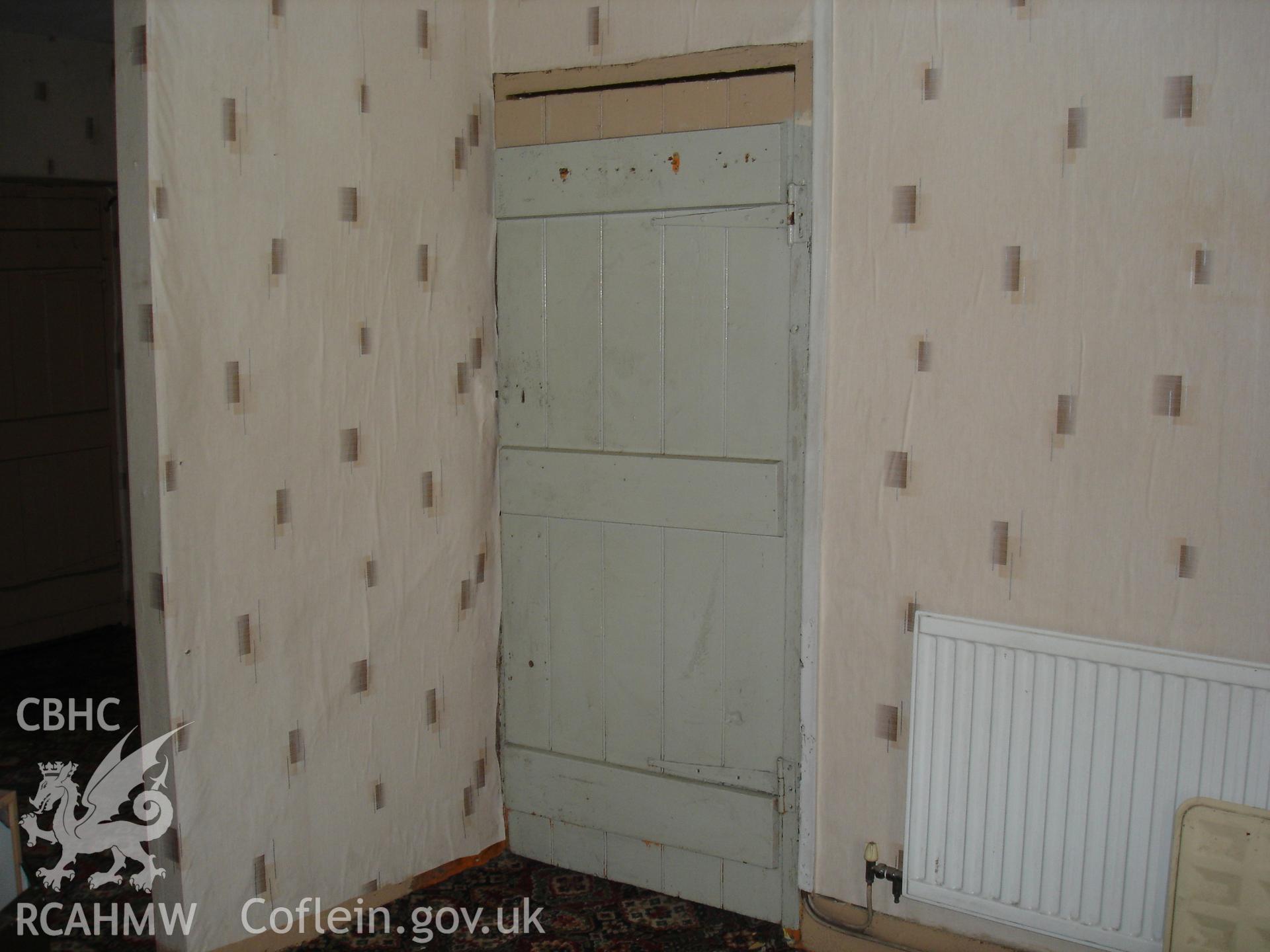 Colour digital photograph showing interior view (door) of a cottage at Gelli Houses, Cymmer.