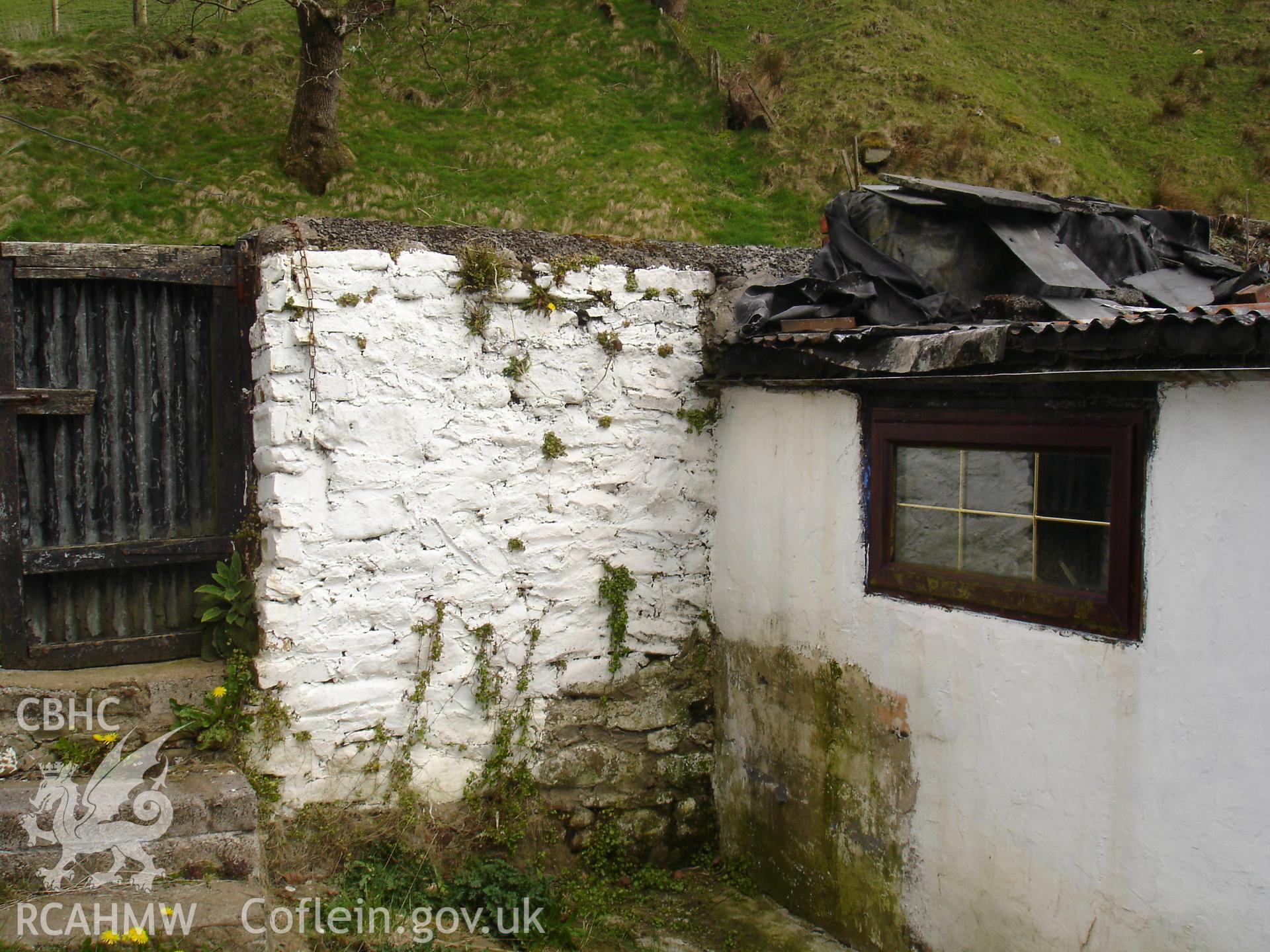 Colour digital photograph showing exterior view (outbuilding) of a cottage at Gelli Houses, Cymmer.