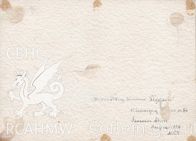 Digital copy showing the reverse of a c.1880 watercolour of Llysfaen, painted by H.P. Young and donated by Peter Carpenter.