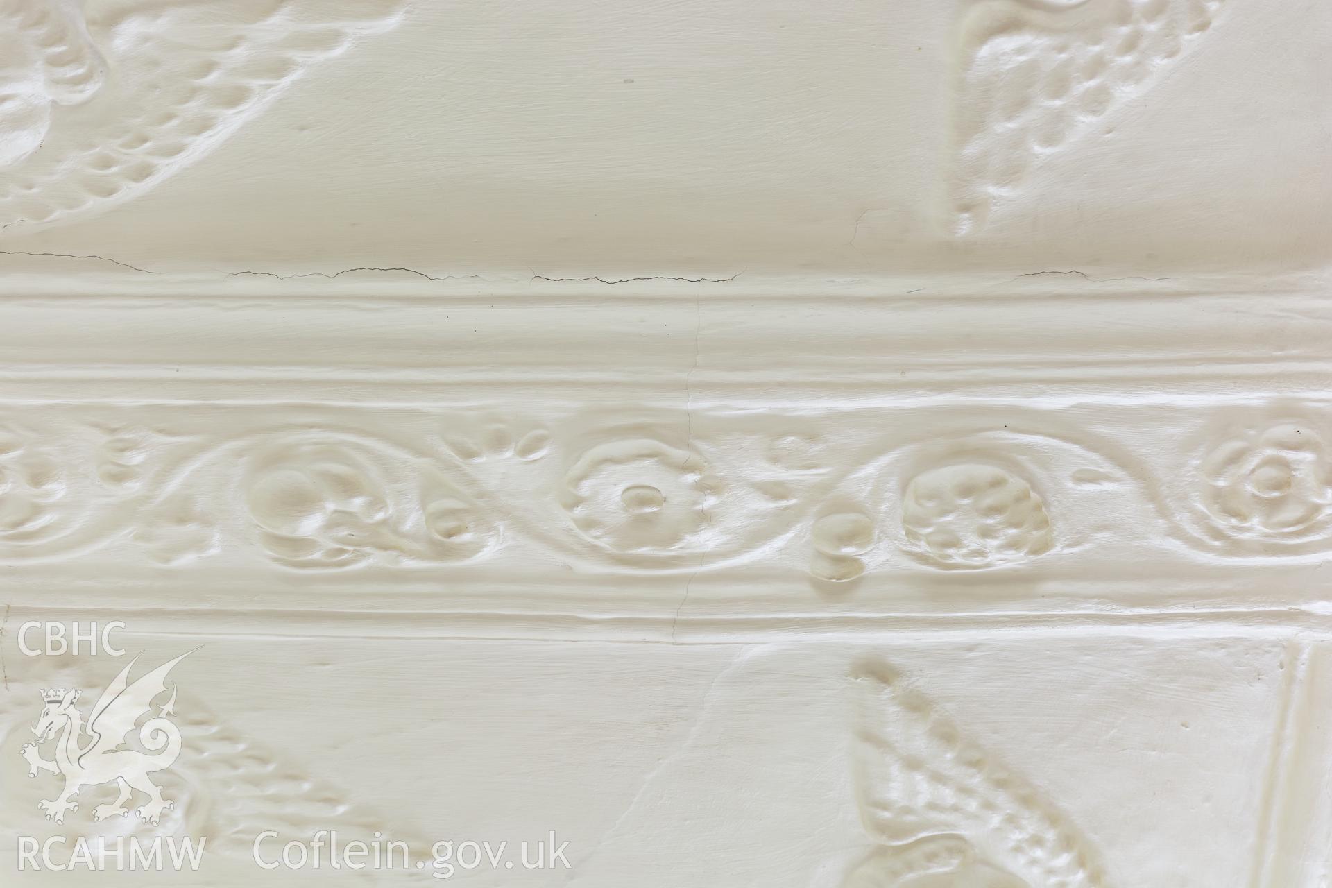 Interior view showing principal chamber ceiling detail, taken by Martin Crampin for RCAHMW 21st March 2017.