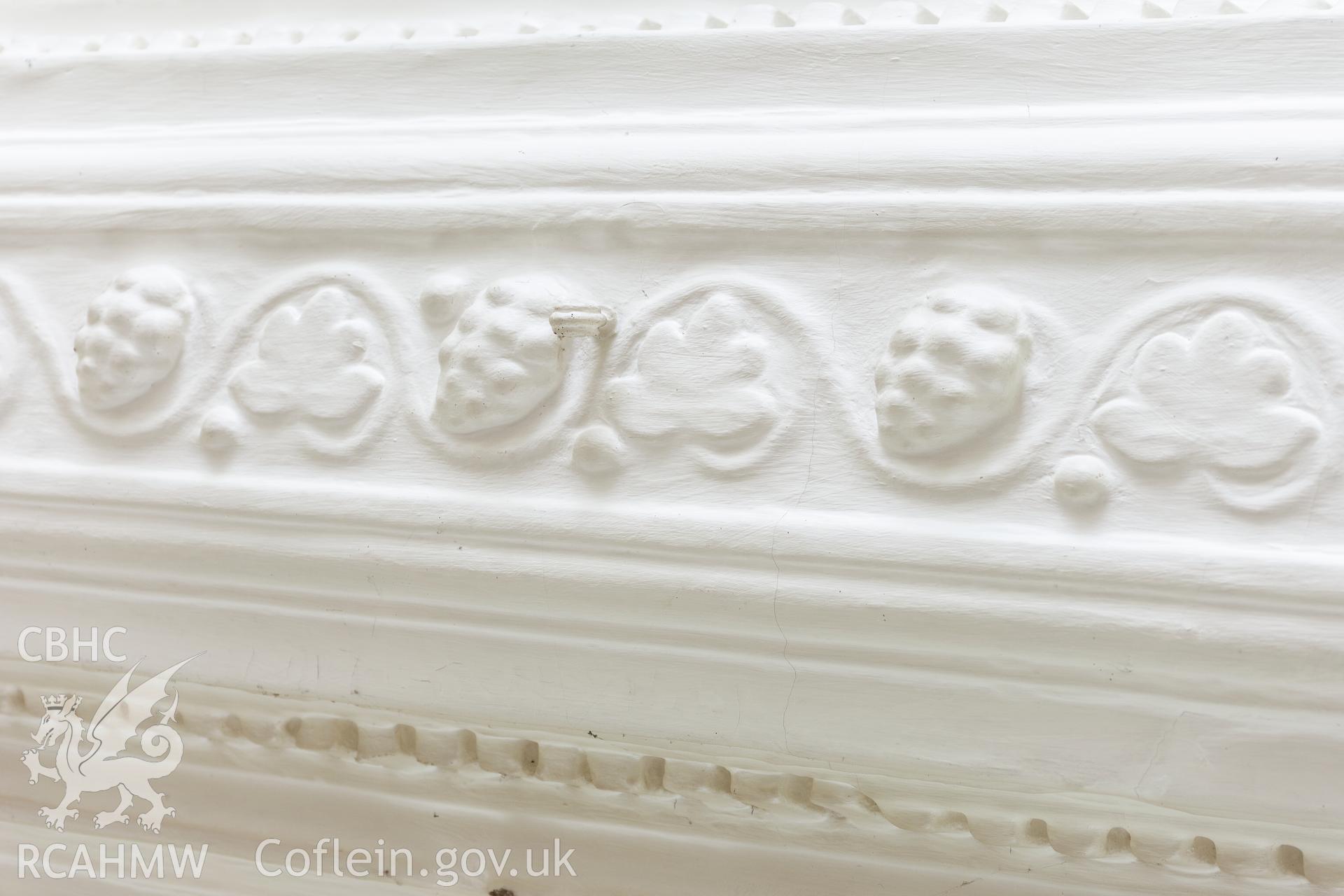 Interior view showing principal chamber ceiling detail, taken by Martin Crampin for RCAHMW 21st March 2017.