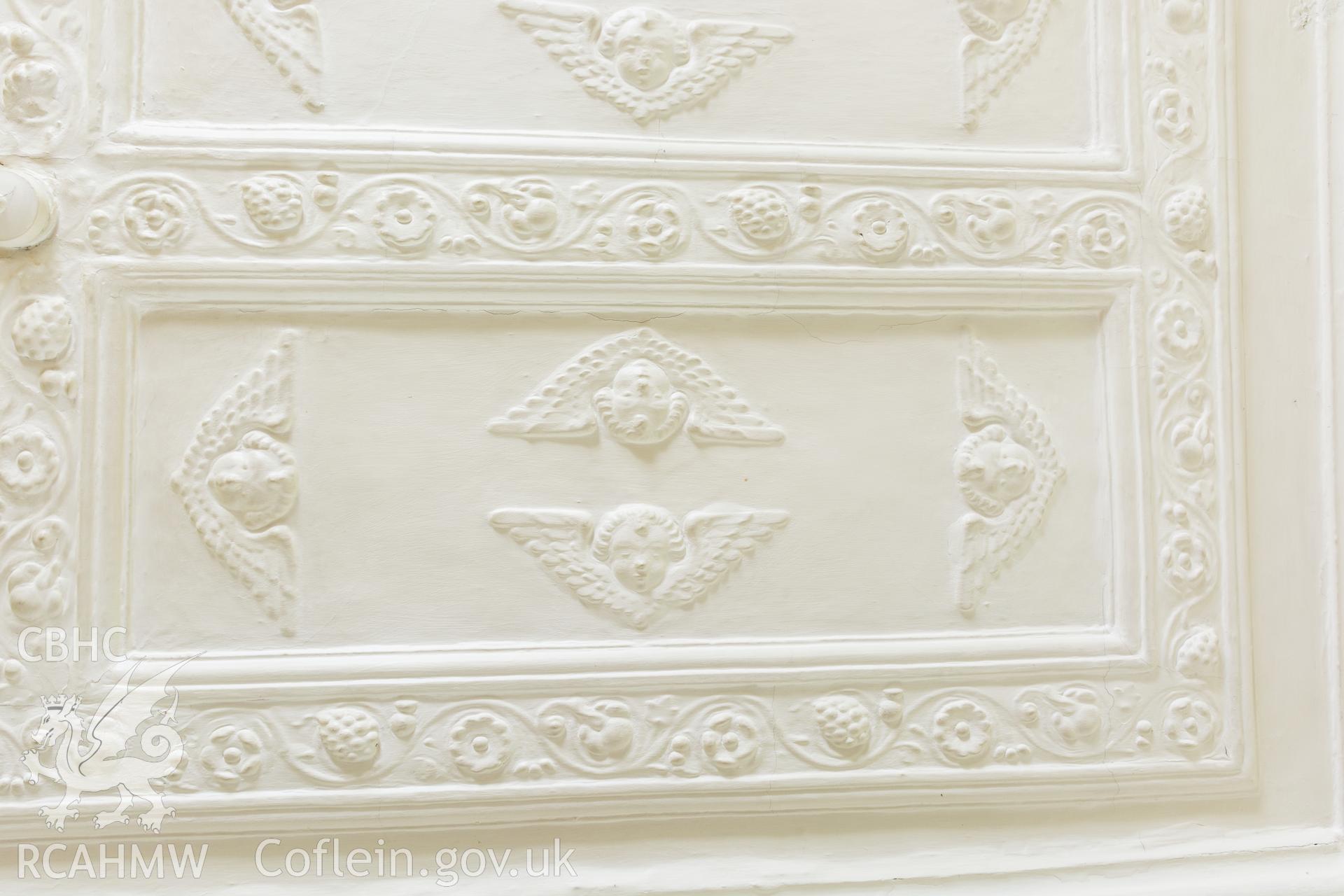 Interior view showing principal chamber ceiling detail, taken by Martin Crampin for RCAHMW 21st March 2017.