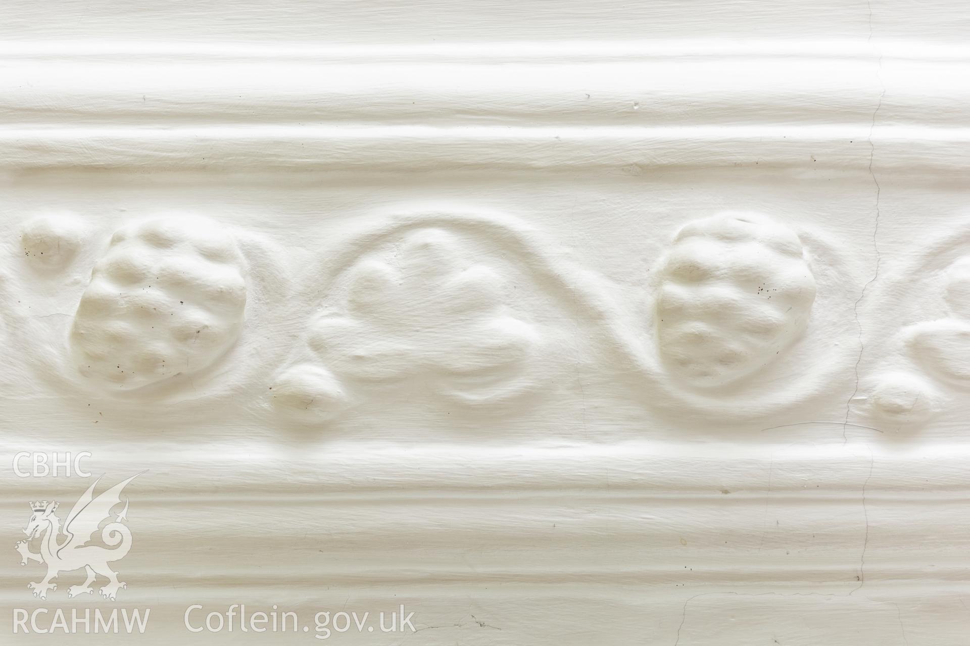 Interior view showing principal chamber ceiling detail, taken by Martin Crampin for RCAHMW 21st March 2017.