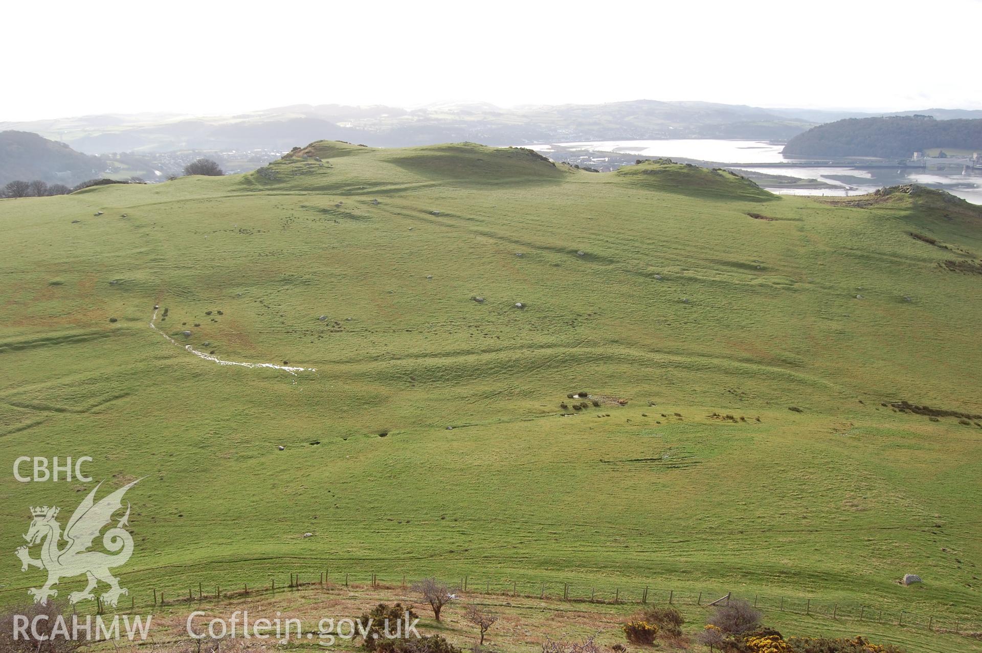 Digital photograph from an archaeological assessment of Deganwy Castle, carried out by Gwynedd Archaeological Trust, 2009. Field system south of the castle.