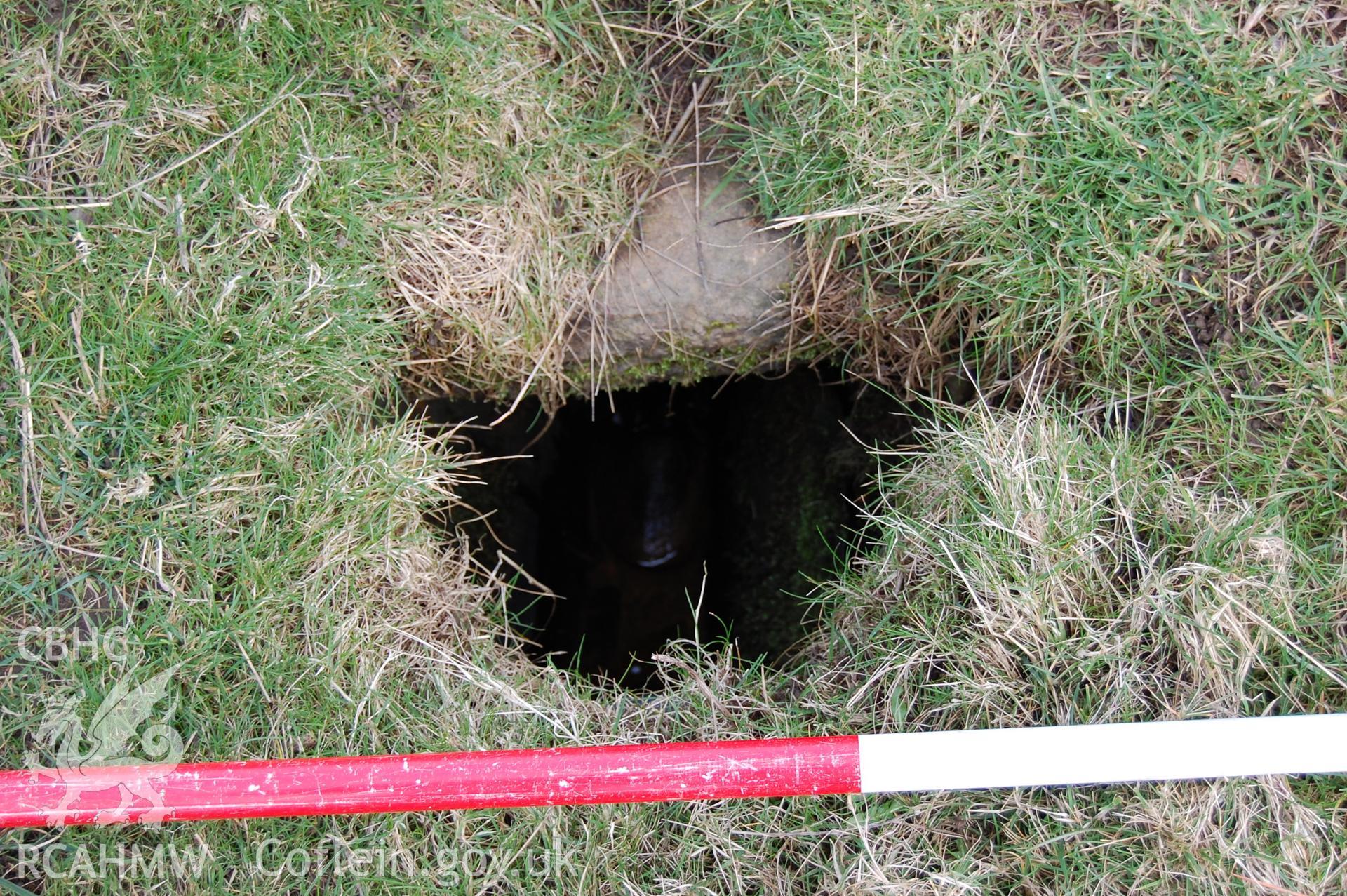 Digital photograph from an archaeological assessment of Deganwy Castle, carried out by Gwynedd Archaeological Trust, 2009. Culvert.