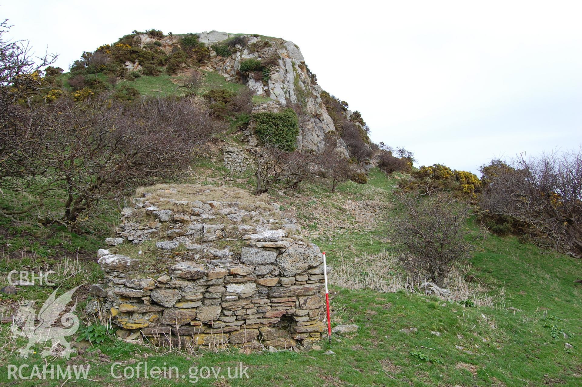 Digital photograph from an archaeological assessment of Deganwy Castle, carried out by Gwynedd Archaeological Trust, 2009. 'Fallen' masonry at South gate.