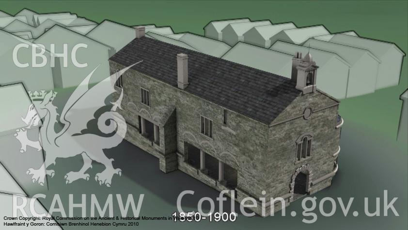 Still taken from the animation of the Denbigh Town Hall model highlighting the phasing - Phase II, from an RCAHMW digital survey carried out by Susan Fielding, 04/08/2005 to 21/09/2005, as part of the Denbigh Town Heritage Initiative.