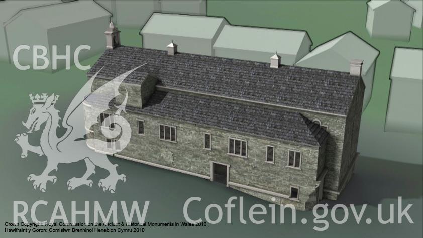 Still taken from the animation of the Denbigh Town Hall model highlighting the phasing - Phase IV, from an RCAHMW digital survey carried out by Susan Fielding, 04/08/2005 to 21/09/2005, as part of the Denbigh Town Heritage Initiative.