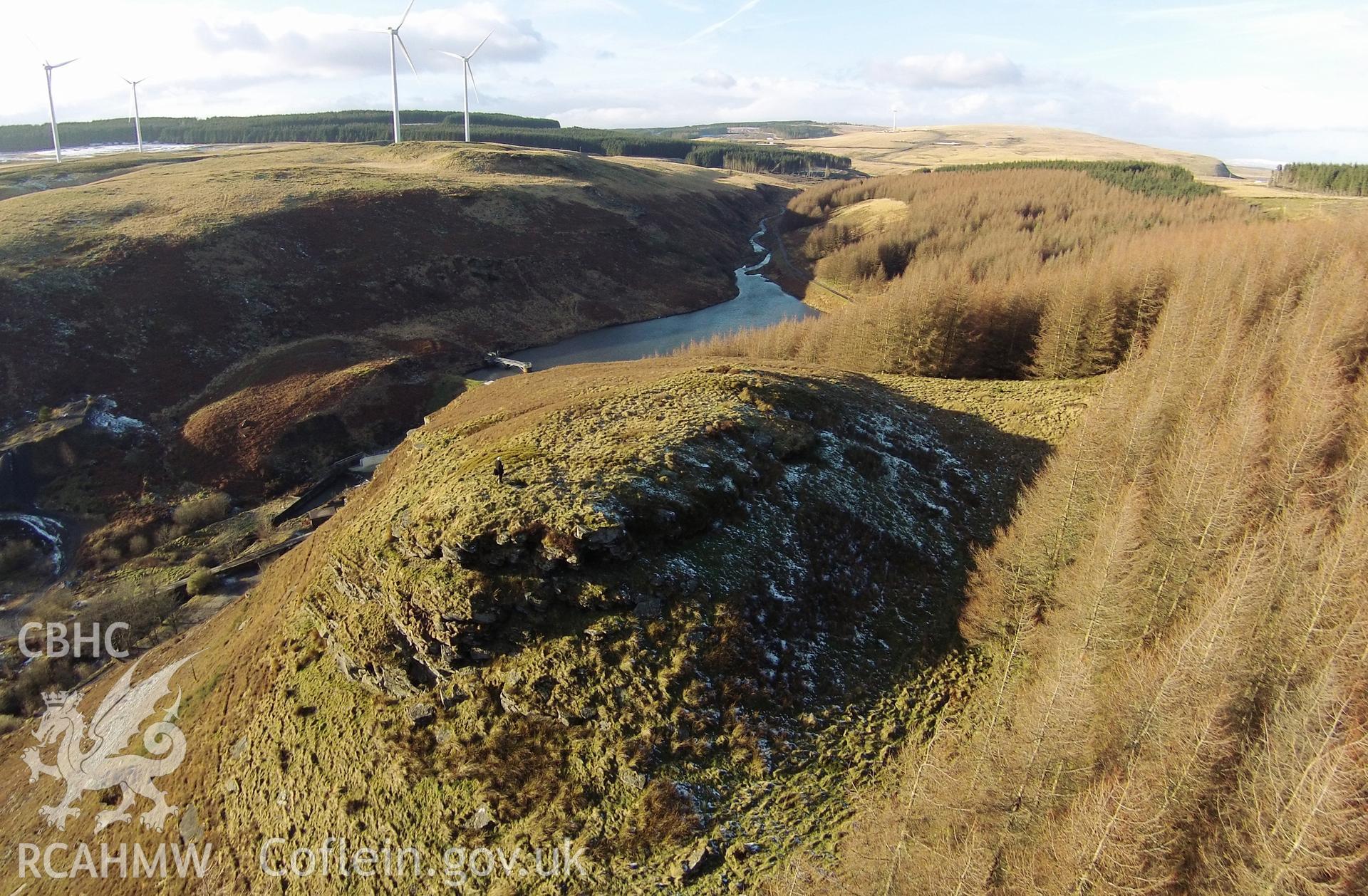 Aerial photograph showing Castell Nos taken by Paul Davis, 1st February 2015.