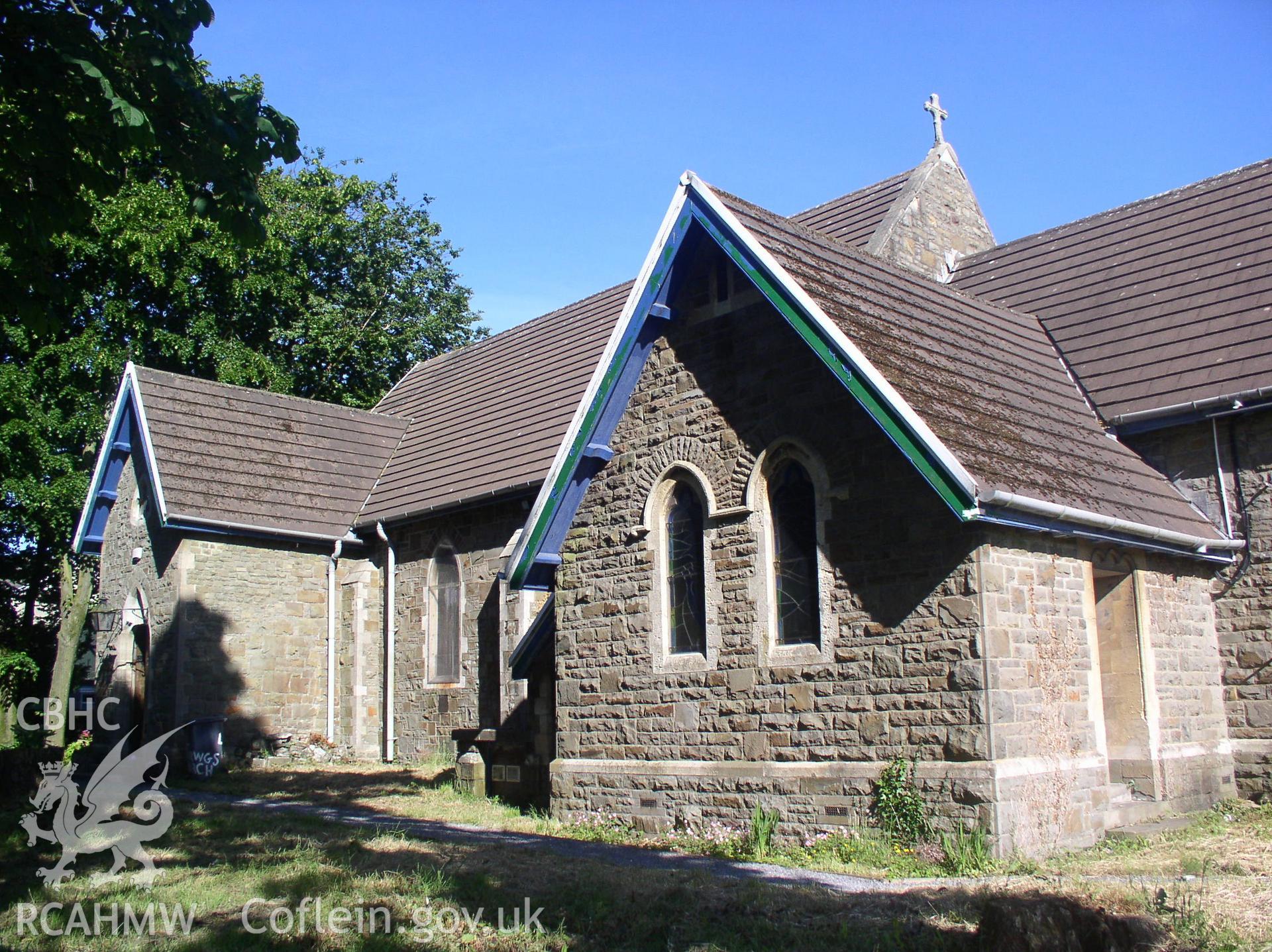 Colour digital photograph showing the exterior of St Lleurwg's Church, Hirwaun; Glamorgan.