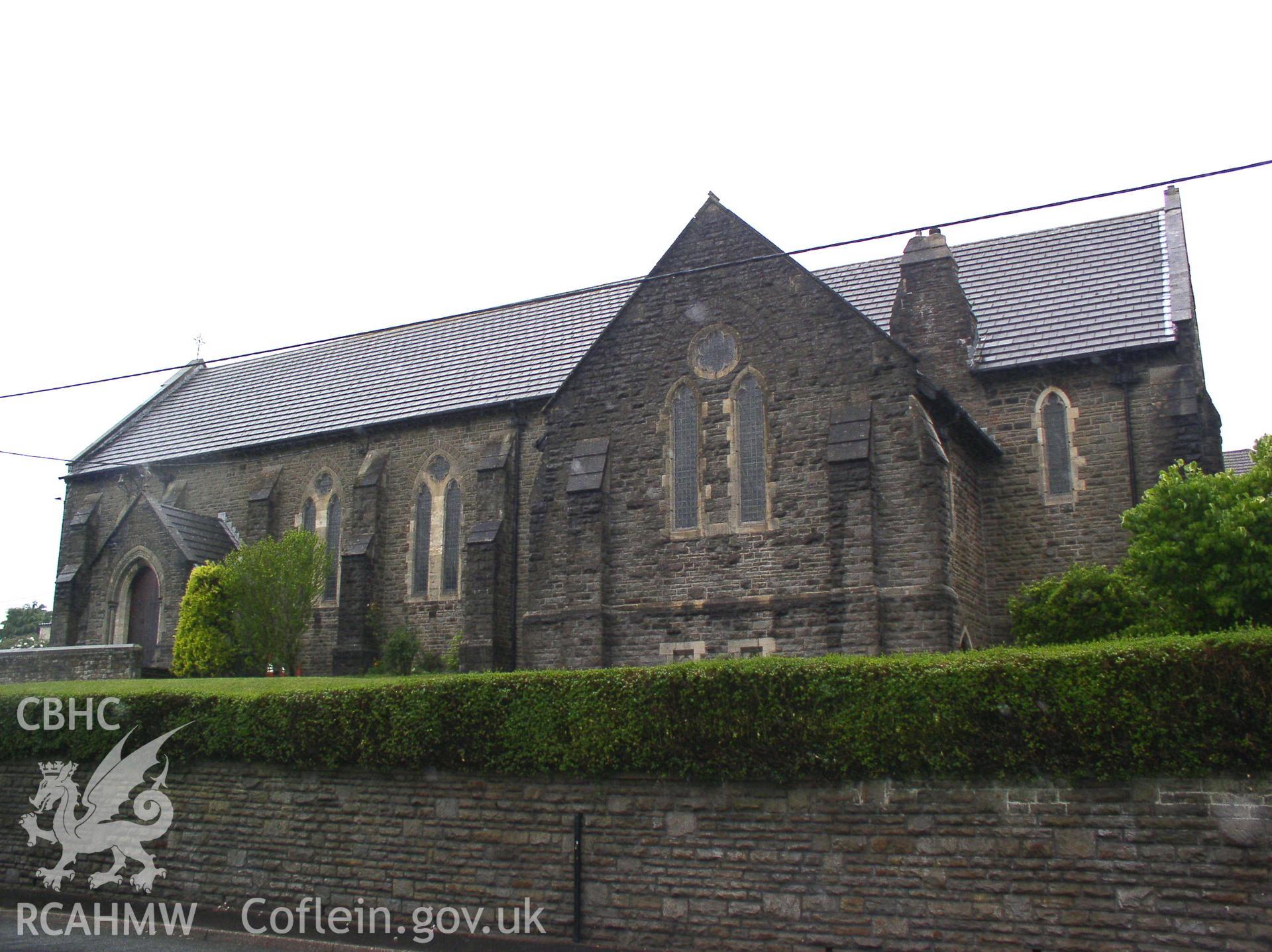 Colour digital photograph showing an elevation view of St David's Church, Tonyrefail; Glamorgan.