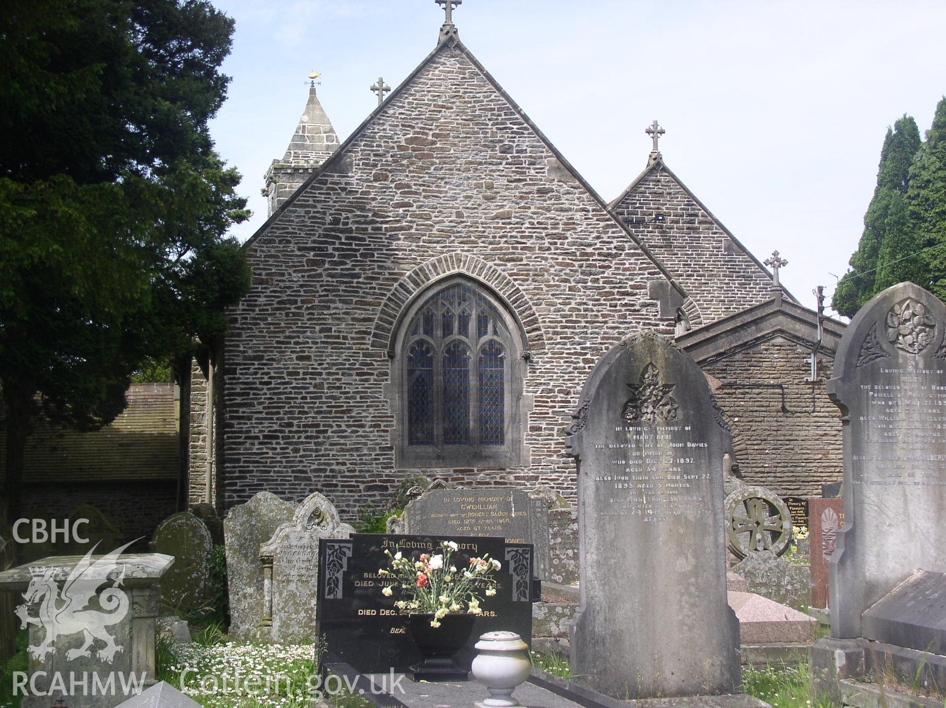 Colour digital photograph showing the exterior of the Church of St. David, Betws; Glamorgan.