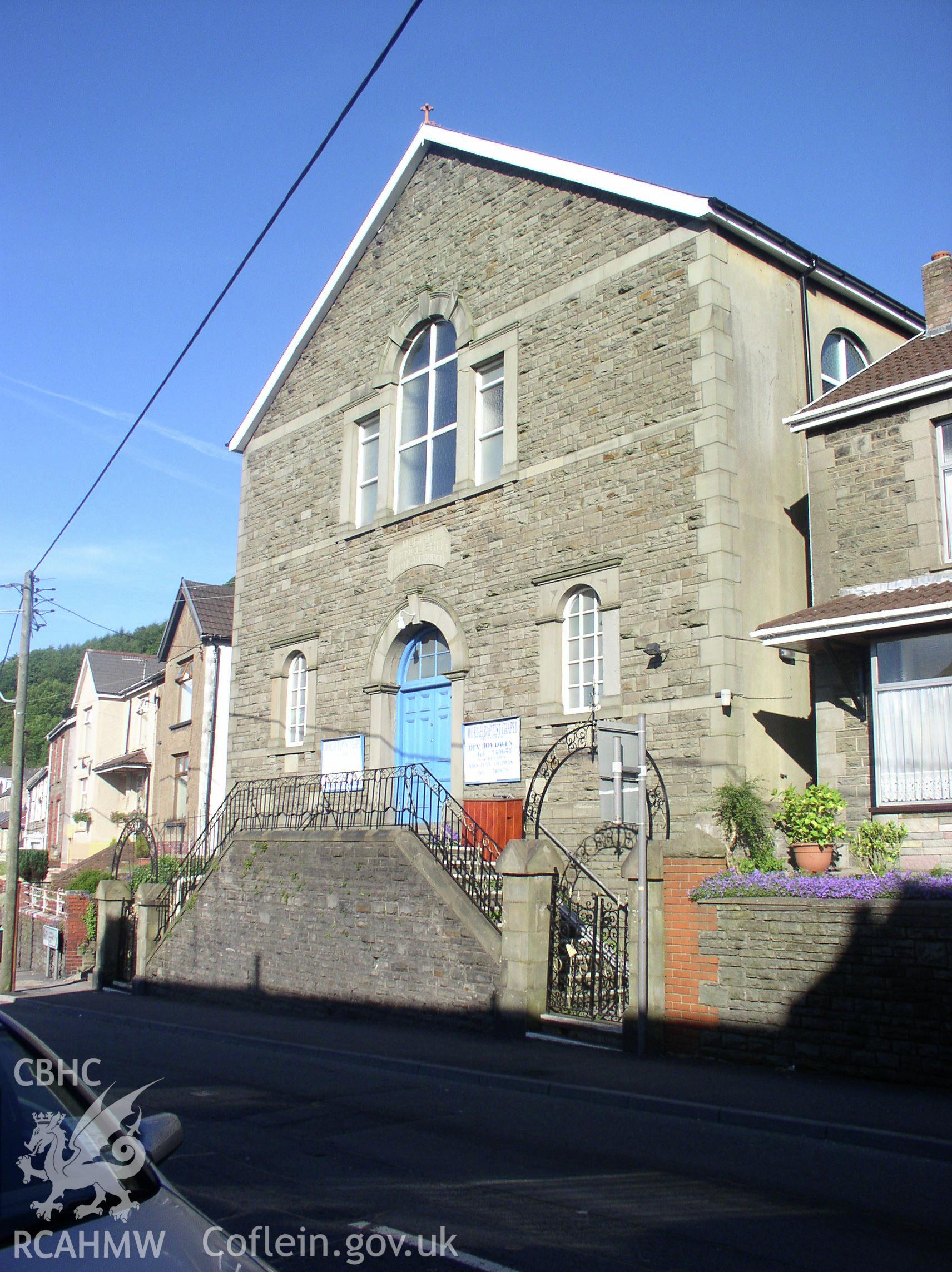 Colour digital photograph showing the exterior of a Wesleyan Baptist Chapel in Abercynon, Glamorgan.