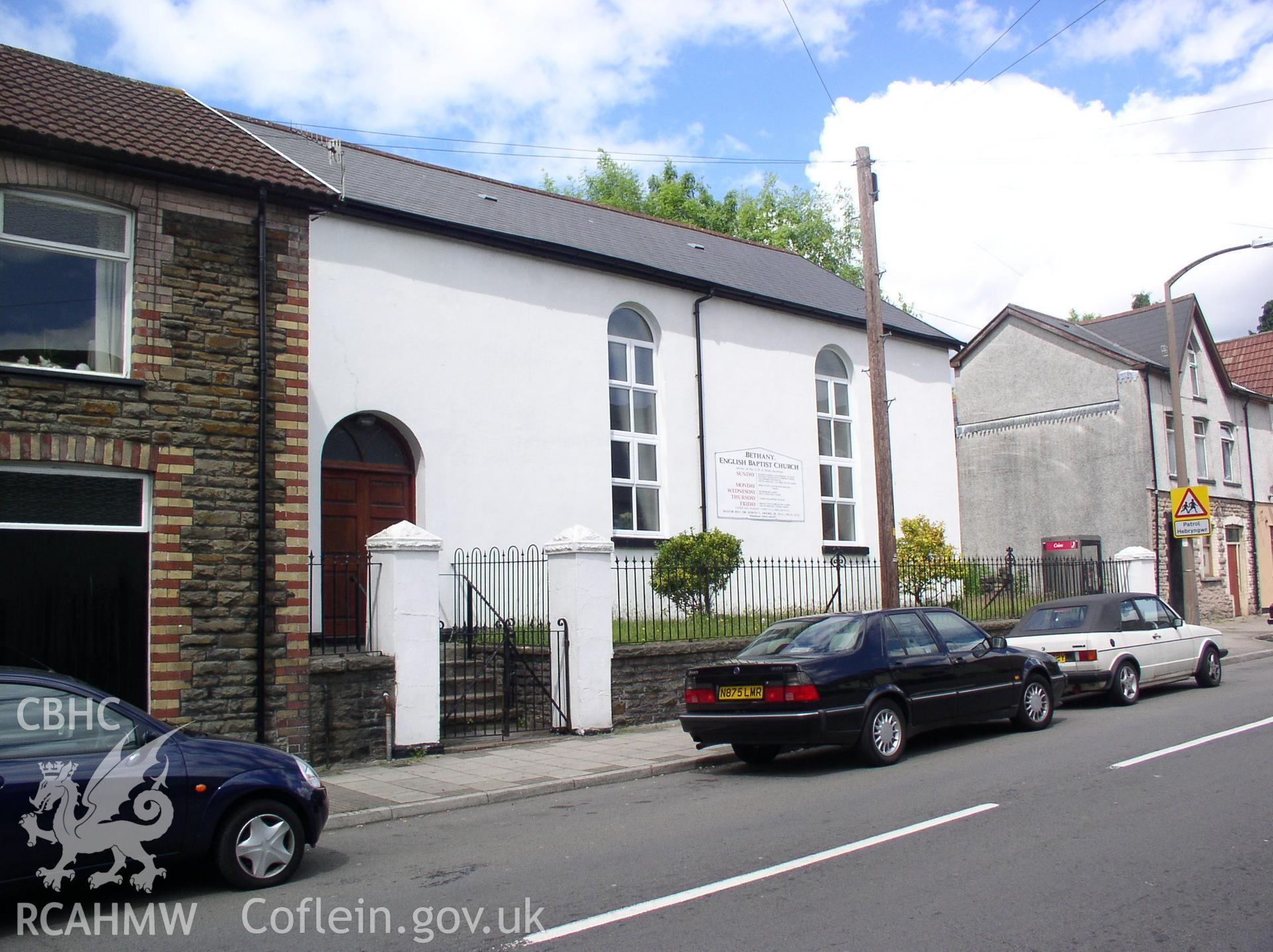 Colour digital photograph showing an elevation view of Bethany Baptist Church, Ynyshir; Glamorgan.