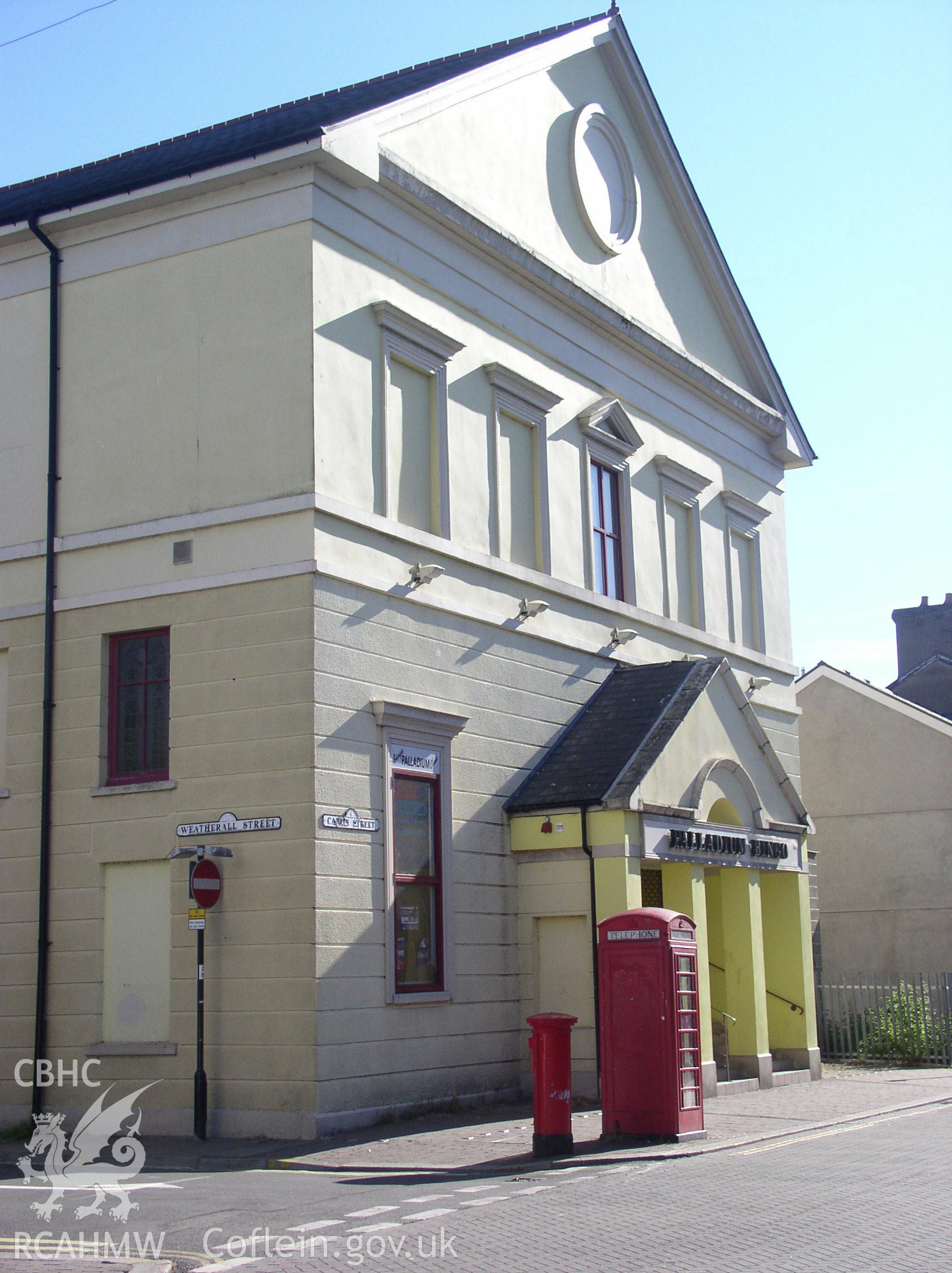 Colour digital photograph showing the exterior of the former Temperance Hall Aberdare, Glamorgan. The hall was later converted into the New Theatre and Hippodrome and was recently converted for use as a bingo hall.