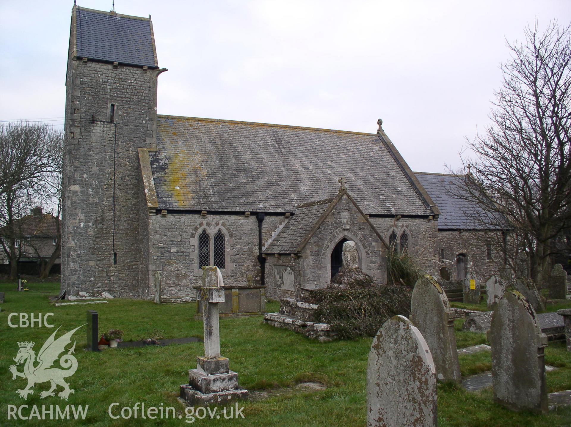 Colour digital photograph showing an elevation view of St James' Church, Wick; Glamorgan.
