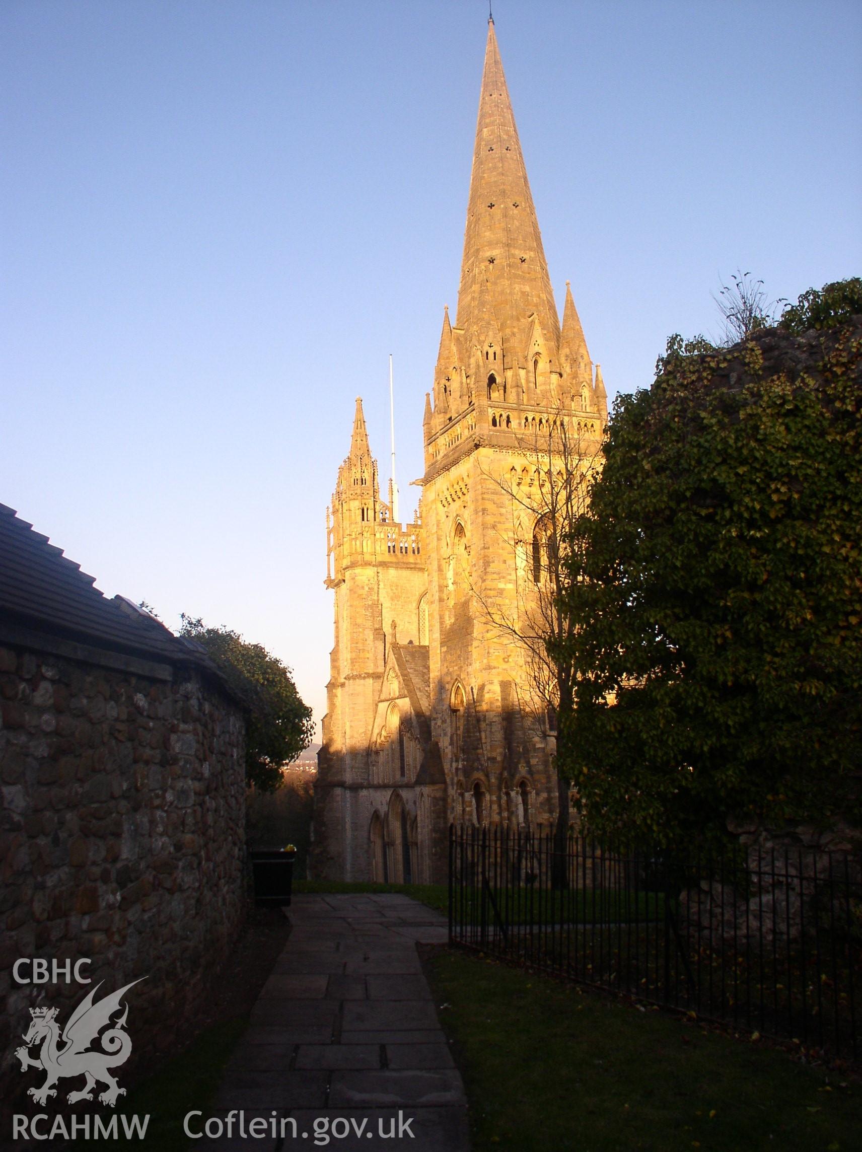 Colour digital photograph showing the exterior of Llandaff Cathedral, Cardiff.