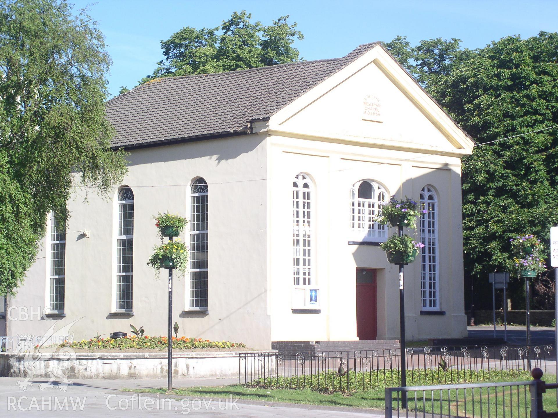 Colour digital photograph showing the exterior of the Green Street English Wesleyan Methodist Chapel in Aberdare, Glamorgan.