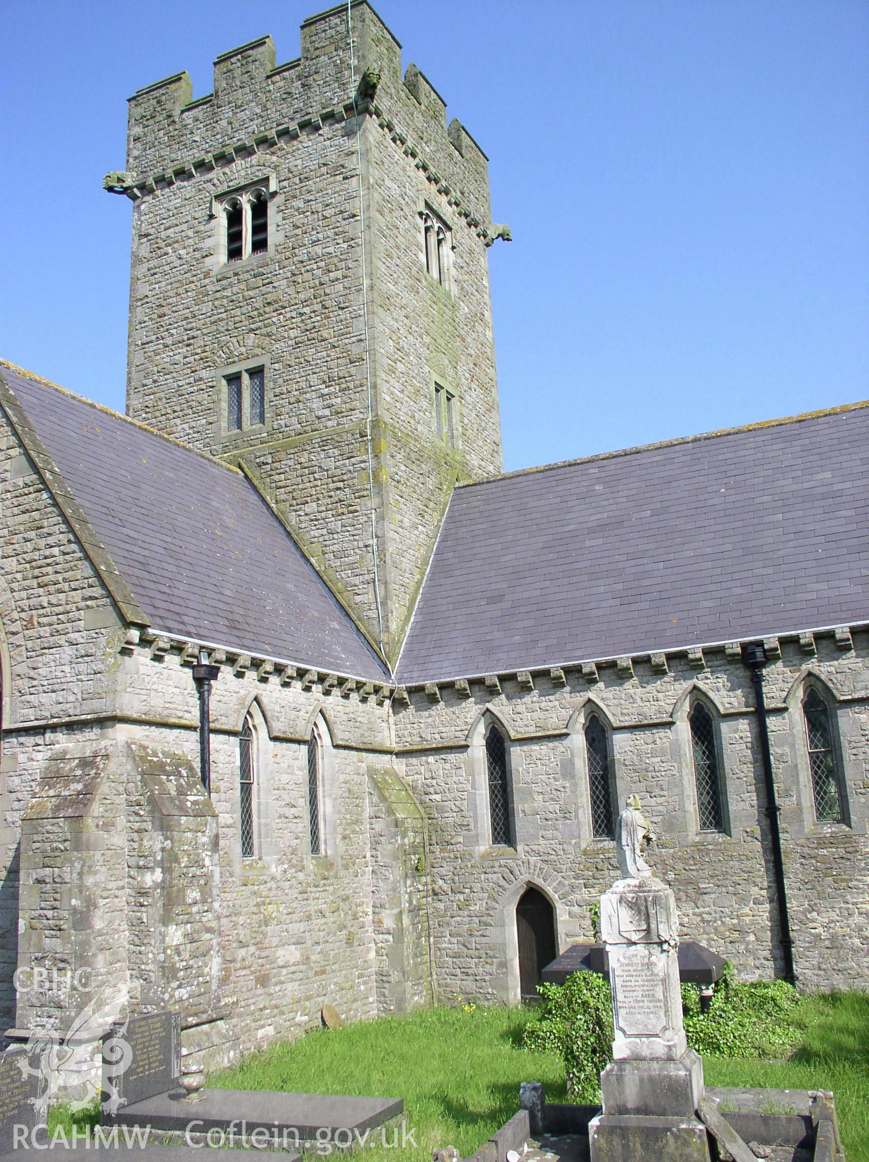 Colour digital photograph showing the exterior of St. Crallo's Church, Coychurch.
