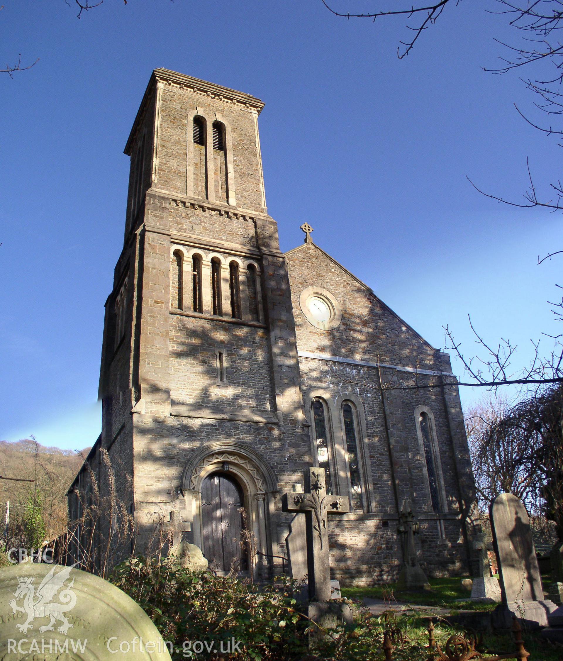 Colour digital photograph showing the exterior of St. Mary's Church, Glyntaf; Glamorgan.