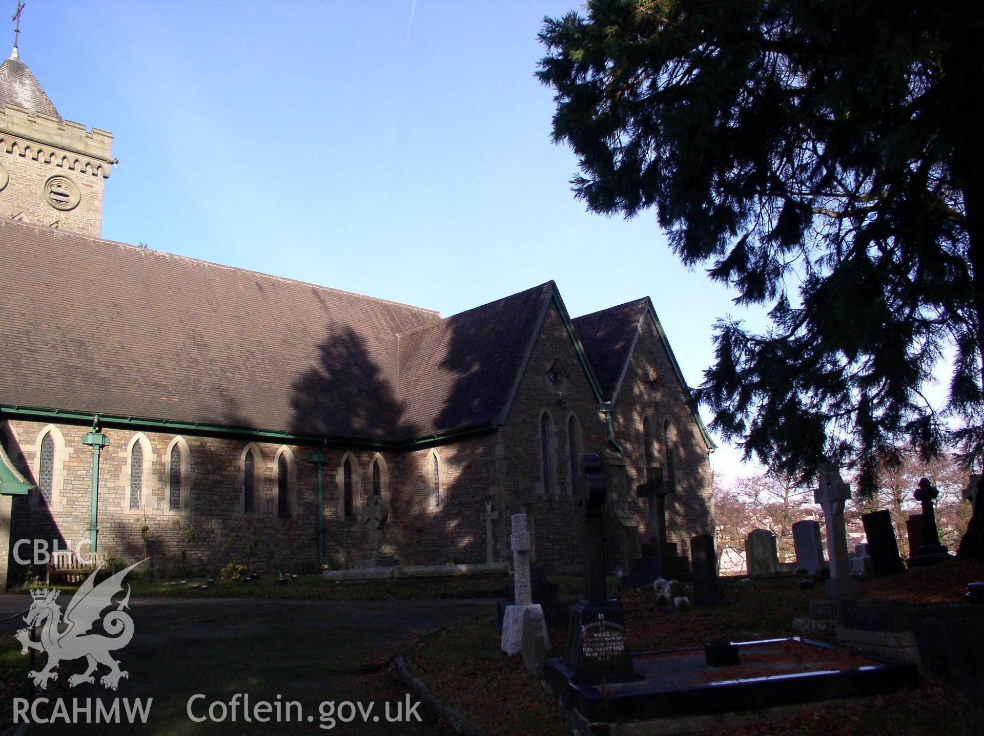 Colour digital photograph showing an elevation view of Holy Trinity Church, Ystrad Mynach; Glamorgan.