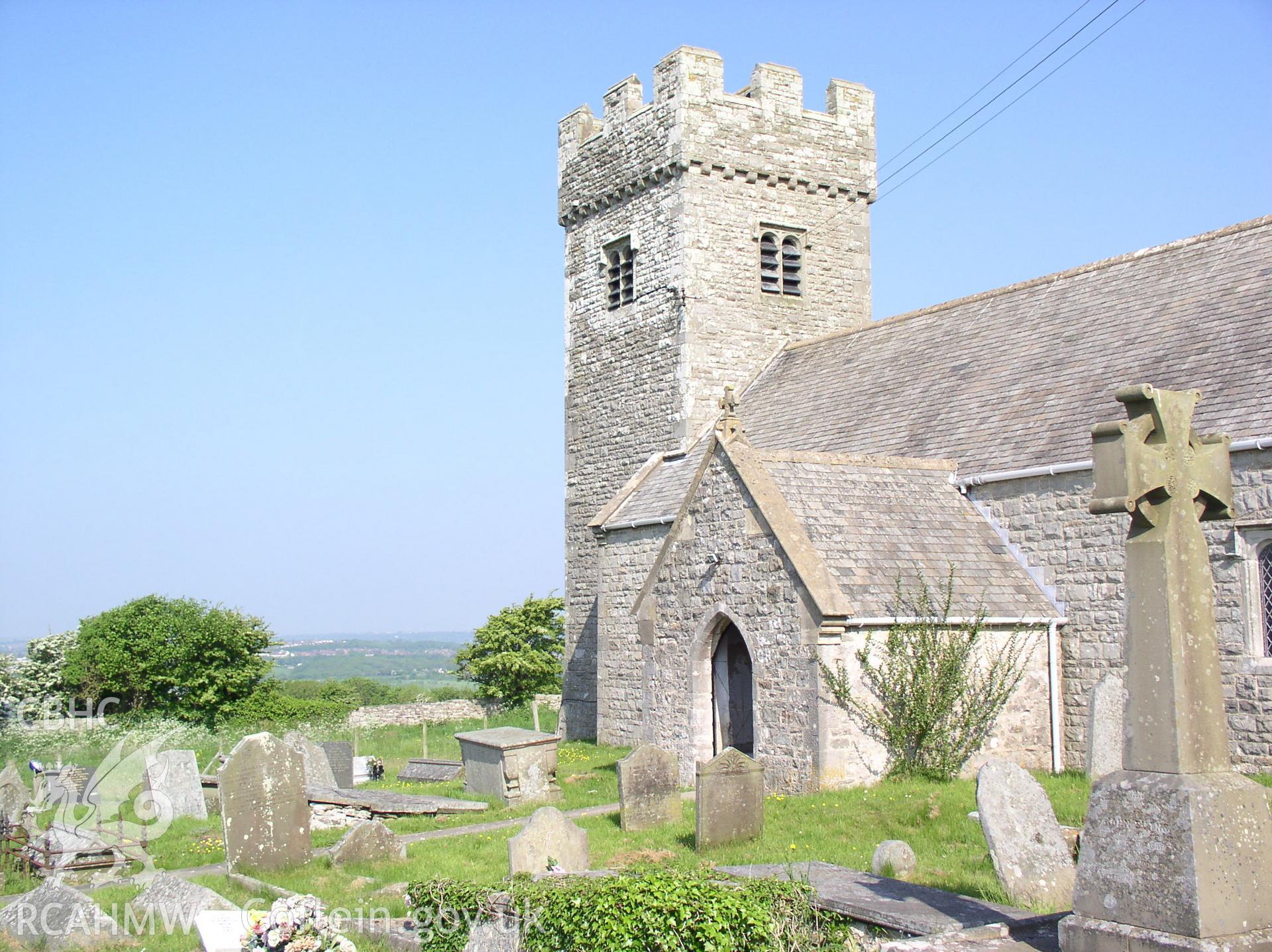 Colour digital photograph showing an elevation view of St Mary's Church, Penmynydd; Glamorgan.
