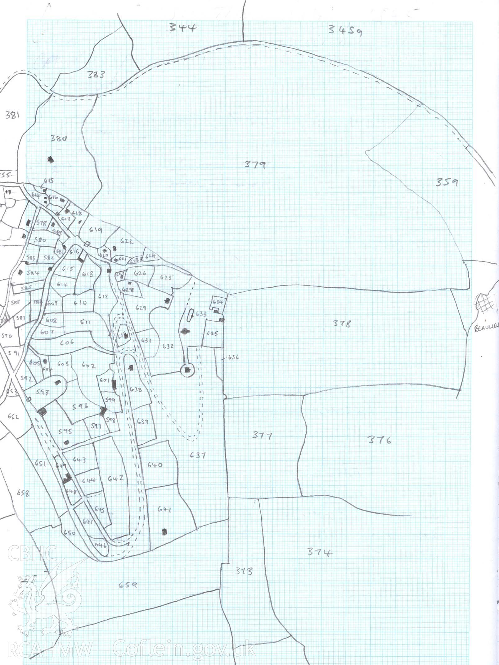 Digital copy of part of Tithe map showing the Kymin area.