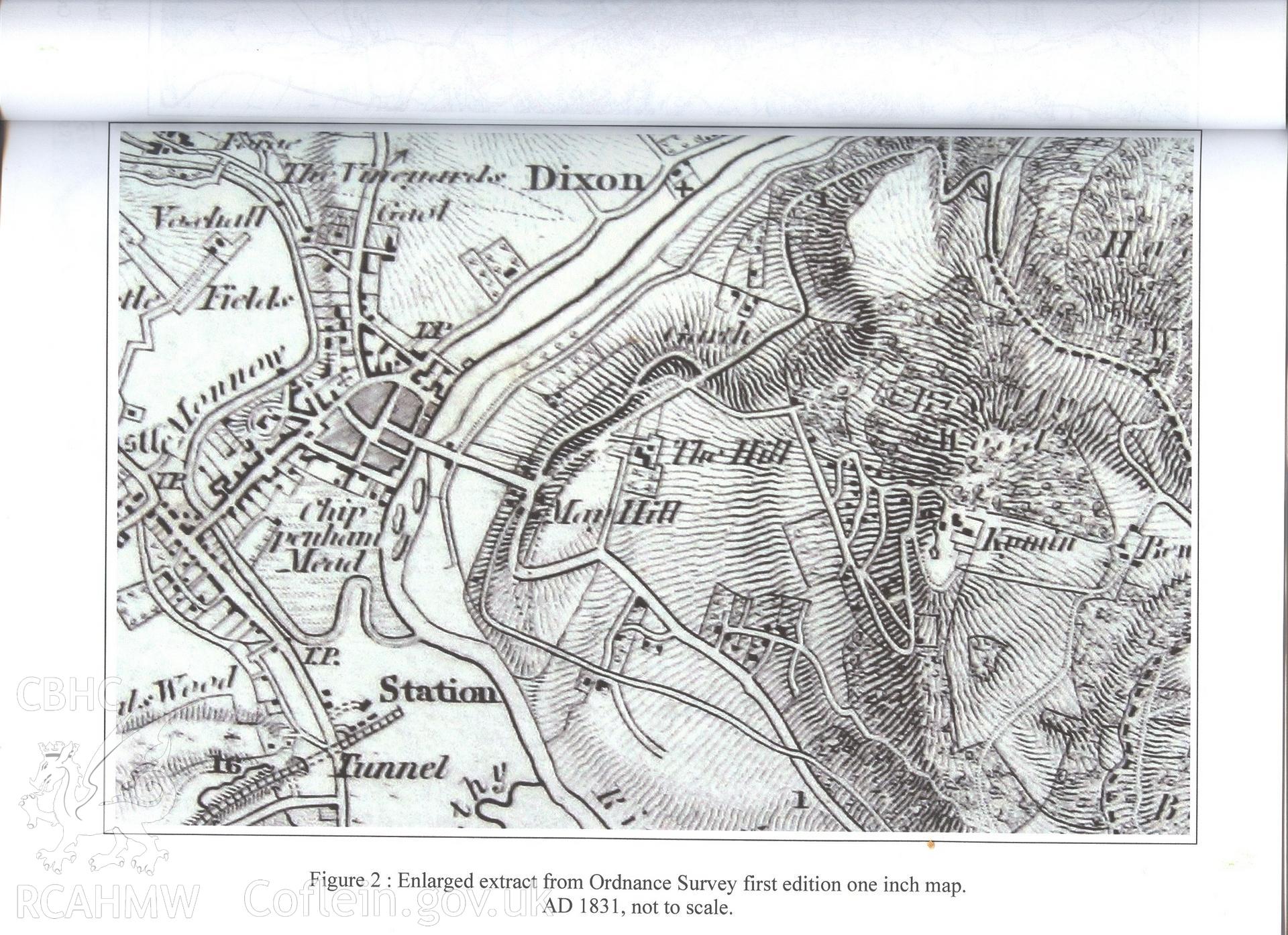 Digital copy of part of an Ordnance Survey first edition one inch map, showing Kymin Hill.