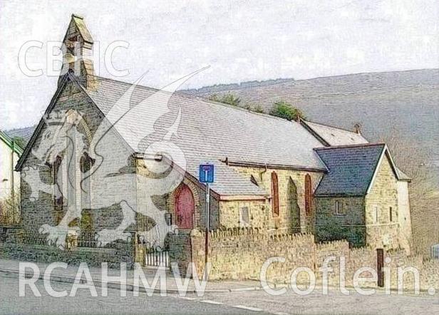 Colour exterior view of All Saints Church, Maerdy.